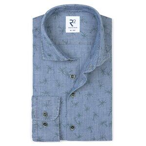R2 Amsterdam Blue Floral Print Denim Shirt
